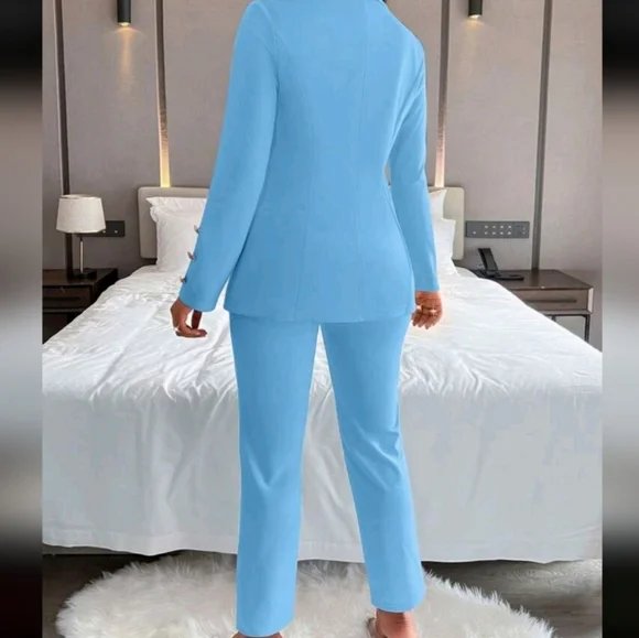Women's Blue Blazer and Pants Set - Picture 3 of 6